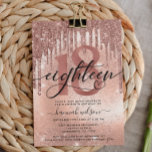 18. Geburtstagsparty Rose Gold Trendy  Einladung<br><div class="desc">Moderne,  trendige 18. Geburtstagsfeier. Design umfasst Rose Gold Glitzer Tropfen,  Imitat Folie und funkelnd Glitzer Hintergrund,  Nummer 18 in trendiger Rose Goldschrift,  Typografie Drehbuch achtzehn und Party Details.</div>