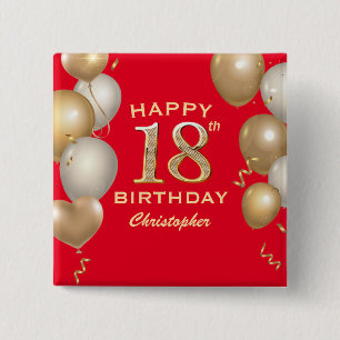 18. Geburtstagsparty Rot und Gold Ballons Button
