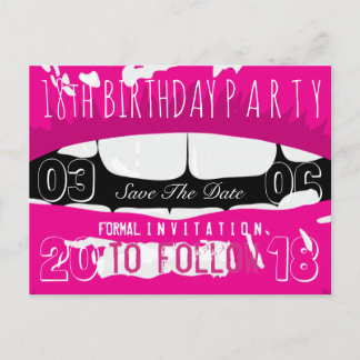 18. Geburtstagsparty Save the Date Hot Pink Lips Ankündigungspostkarte