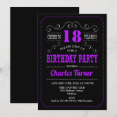 18. Geburtstagsparty - Schwarz Lila Einladung (Vorne/Hinten)
