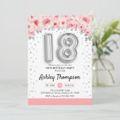 18. Geburtstagsparty - Silberballons Einladung (Stehend Vorderseite)