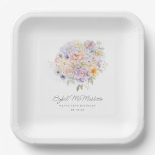 18. Geburtstagsparty Wasserfarben Floral Custom Pappteller
