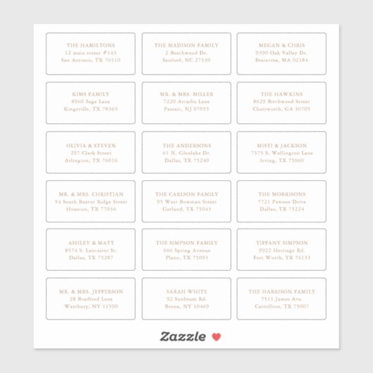 18 Gold Wedding Guest Name Anschrift Aufkleber (Blatt)