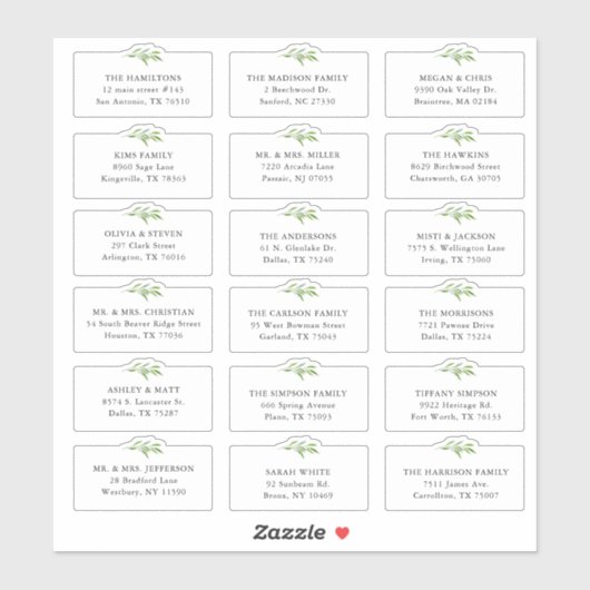 18 Greenery Wedding Shipping Address Sticker (Blatt)