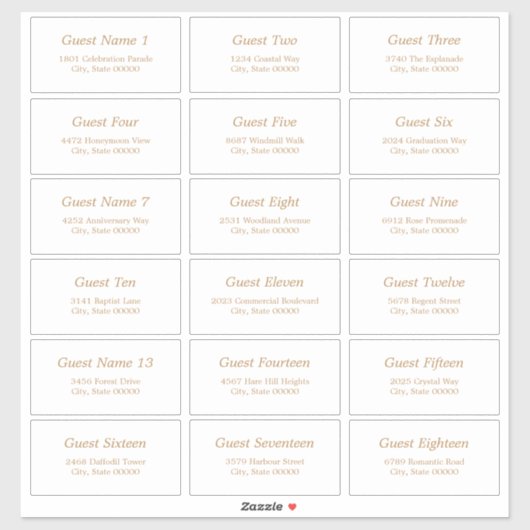 18 Guest Address Labels White Golden Beige Sticker (Blatt)