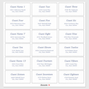 18 Guest Address Labels White Navy Blue Sticker
