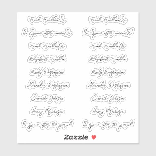 18 Guest Names Handwriting Style Script Aufkleber (Blatt)