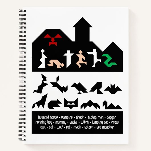 18 Halloween-Tangram-Bilder Notizblock (Vorderseite)