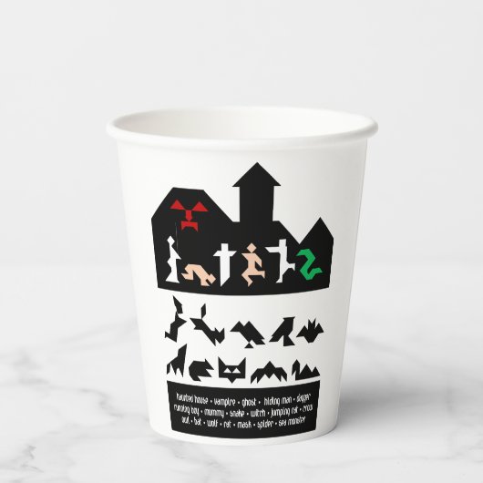 18 Halloween-Tangram-Bilder Pappbecher (Rückseite)