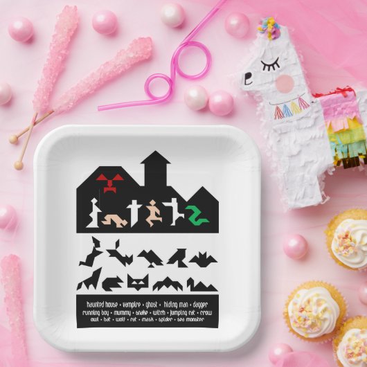 18 Halloween-Tangram-Bilder Pappteller (Party)