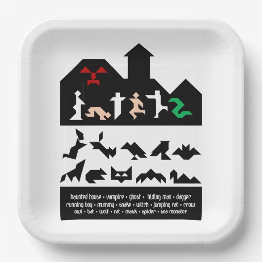 18 Halloween-Tangram-Bilder Pappteller (Vorderseite)