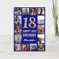 18. Happy Birthday Navy Blue & Gold Foto Collage