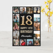 18. Happy Geburtstag Schwarz und Gold Foto Collage Karte (Gelbe Blume)