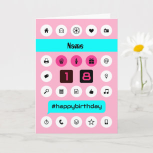 18. Hashtag Geburtstag Smartphone-Symbole hinzufüg Karte