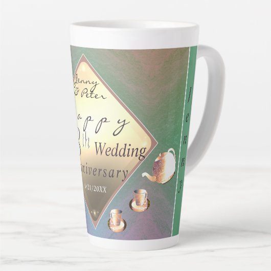 18. Hochzeitstag Acquamarine Latte Tasse (Rechte Ecke)