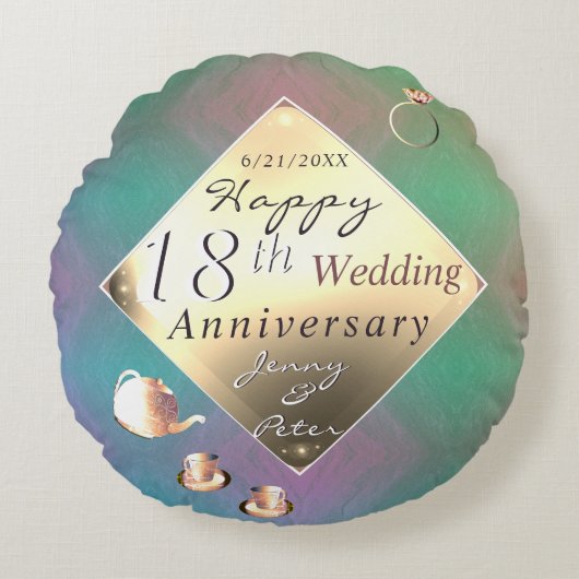 18. Hochzeitstag Acquamarine Rundkissen Rundes Kissen (Vorderseite)