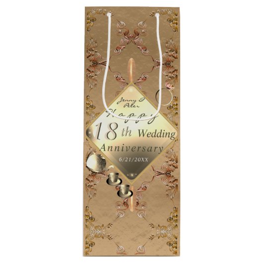 18. Hochzeitstag Porzellan Cat's Auge Geschenktüte Für Weinflaschen (Vorderseite)