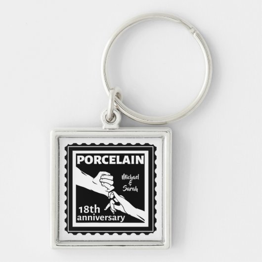 18. Hochzeitstag Porzellan traditionell Schlüsselanhänger (Vorne)