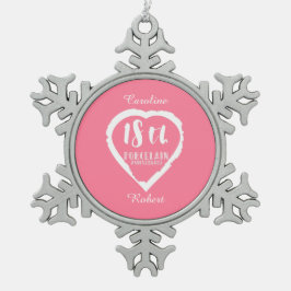 18. Hochzeitstag traditionelles Porzellan Schneeflocken Zinn-Ornament