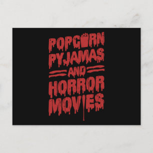 18.Horrorfilm-Popcorn-Pyjama und Horrorfilme Einladungspostkarte