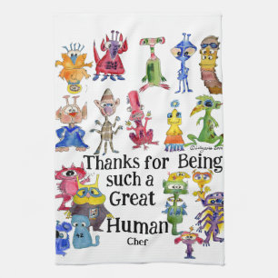 18 lustige Cartoon-Aliens sagen Danke Geschirrtuch
