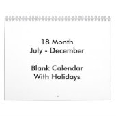 18 Monate Blanker Kalender mit Feiertagen (Titelbild)