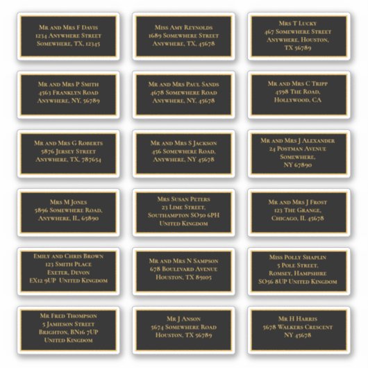 18 Name des Empfängers Anschrift Gold Black Aufkleber (Vorderseite)