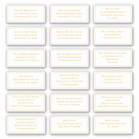 18 Name des Empfängers Name Adresse Gold Weiß Aufkleber (Vorderseite)