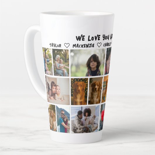 18 photo collage and personalized text photo gift milchtasse (Linke Ecke)