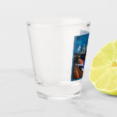 18 Radfahrer auf der Autobahn mit Houston Skyline Schnapsglas (Links)