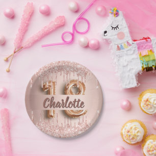 18. Rose Gold Glitzer Monogramm Luxus Pappteller