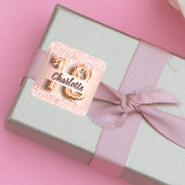 18. Rose Gold Glitzer Monogramm Luxus Quadratischer Aufkleber