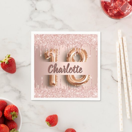 18. Rose Gold Glitzer Monogramm Luxus Serviette (Beispiel)