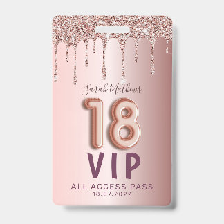 18. Rose Gold Glitzer Tropfen Geburtstagsfeier Ein Ausweis