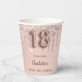 18. Rose Gold Glitzer Tropfen Monogramm Pappbecher (Vorderseite)