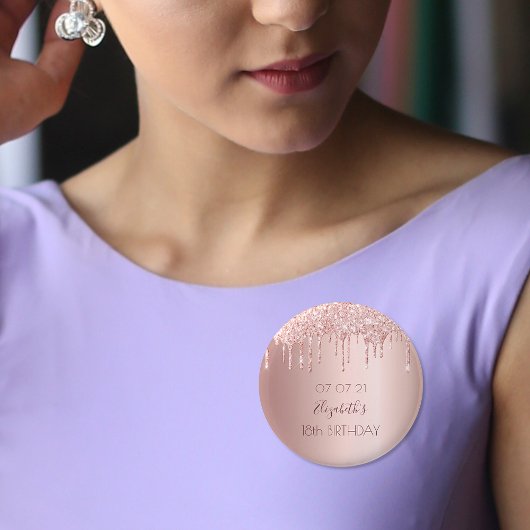 18. Rose Gold Glitzer Tropfen Name Button