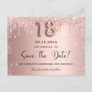 18. Rose Gold Silberröte Save the Date Ankündigungspostkarte