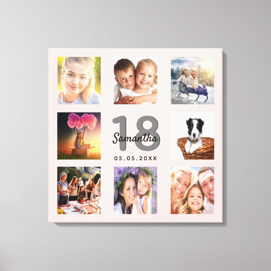18. Rose Goldname Foto Collage Leinwanddruck (Vorderseite)