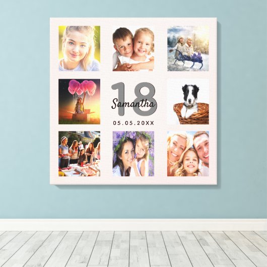 18. Rose Goldname Foto Collage Leinwanddruck (Insitu (Holzboden))