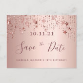 18. Rose Goldsterne Save the Date Postkarte (Vorderseite)
