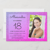 18. Sparkle Glitzer Girly Pink und Lila Einladung (Vorderseite)