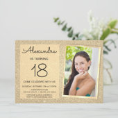 18. Sparkle Glitzer Luxury Gold Foto Einladung (Stehend Vorderseite)