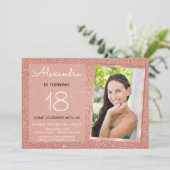 18. Sparkle Rose Gold Blush Pink Foto Einladung (Stehend Vorderseite)