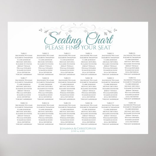 18 Tabelle Aquamarin & grau Hochzeitstabelle Poster (Vorne)