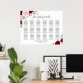 18 Tabelle Burgundy Red & Pink Roses Seating Chart Poster (Heimbüro)