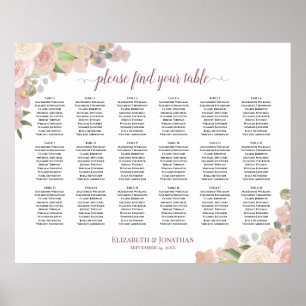 18 Tabelle Elegant Rosa Blumenkarte Poster