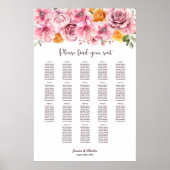 18 Tabelle Elegant Rosa Blumenkarte Poster (Vorne)