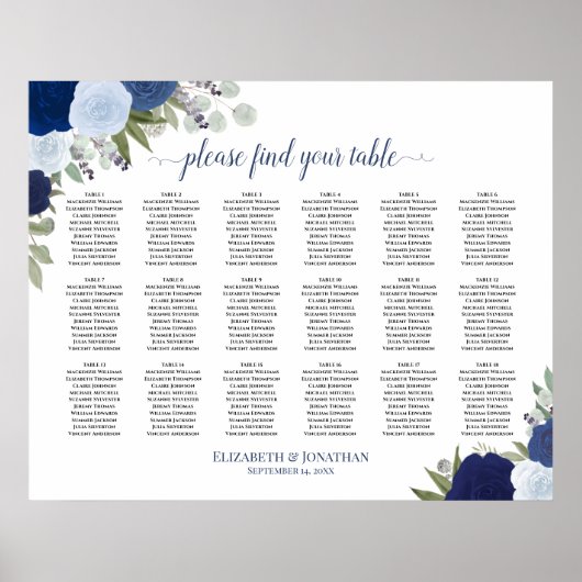 18 Tabelle Elegante blaue Rose Hochzeitstabelle Poster (Vorne)