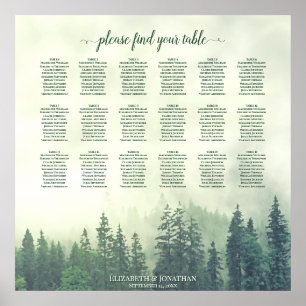 18 Tabelle Foggy Green Pines Wedding Seating Chart Poster