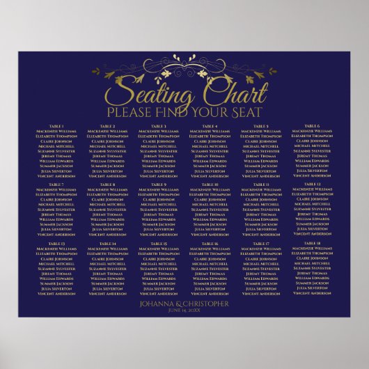 18 Tabelle Gold & Navy Einfache Hochzeitssitzkarte Poster (Vorne)
